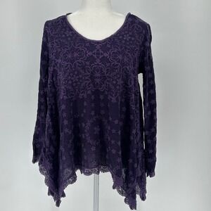 Johnny Was Jossimar Embroidered Floral Tunic Top Purple Fairy Boho Womens XS